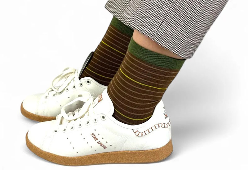 細條紋Stripe-咖綠 薄襪